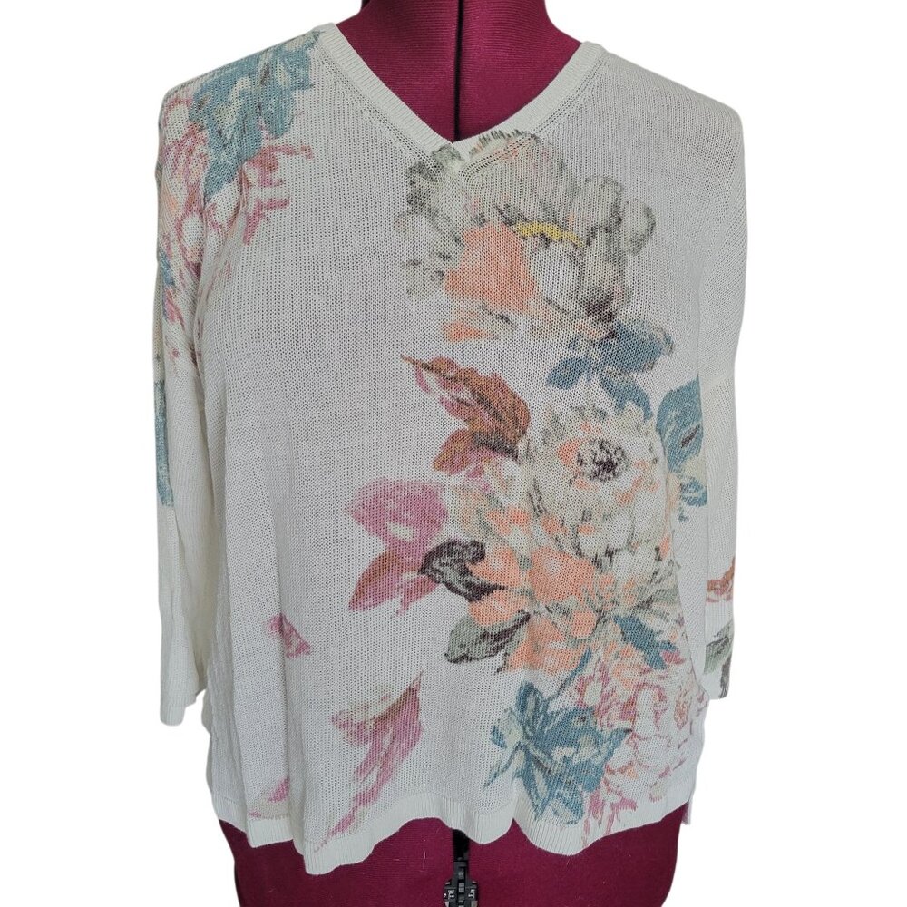 J. Jill Womens White Floral Print Lightweight Top (Size L)